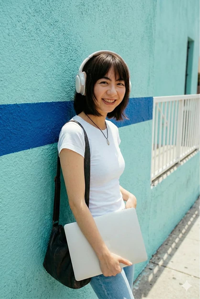 Student at wall