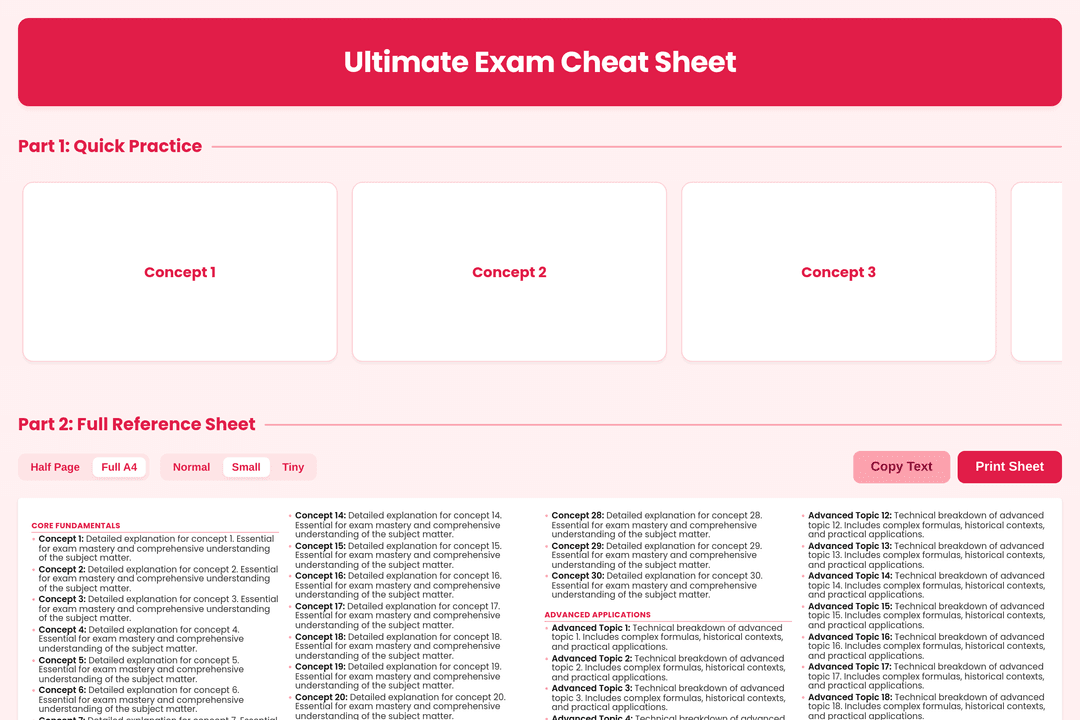 Study Sheet Pro