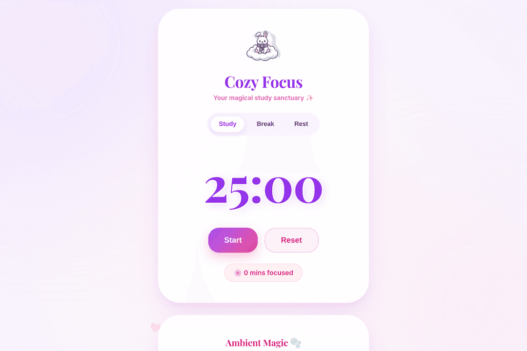 Cozy study timer ,adhd friendly