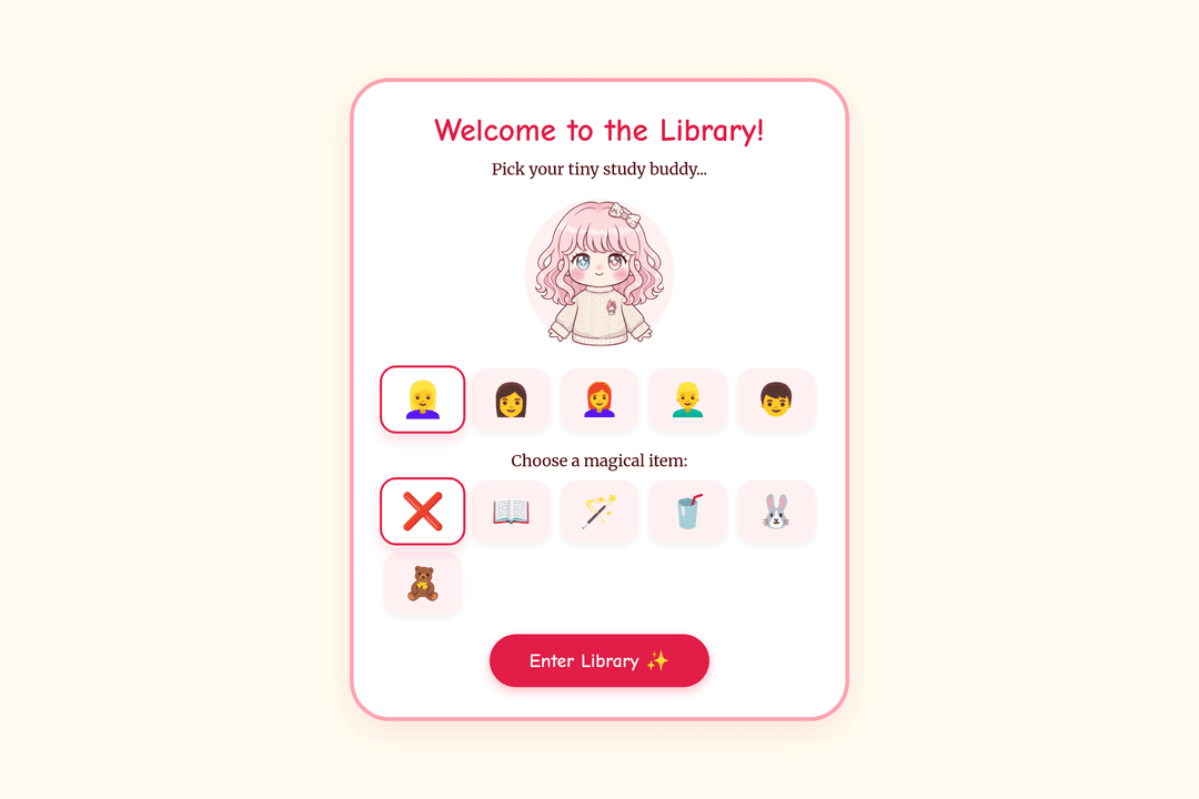 focus with cute characters in the library