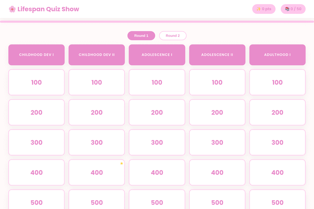 Lifespan Development Quiz Show